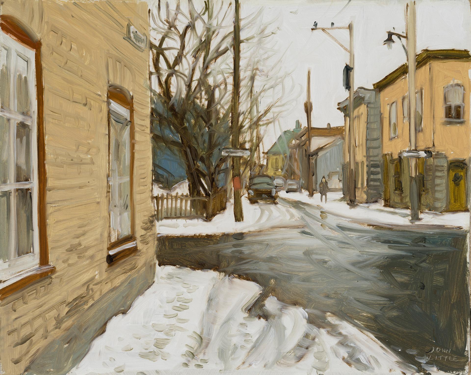 John Geoffrey Caruthers Little (1928-1984) - St-Ignace Street at St-Sauveur, Québec, PQ (with Eglise St-Malo at the end of the street), 1999