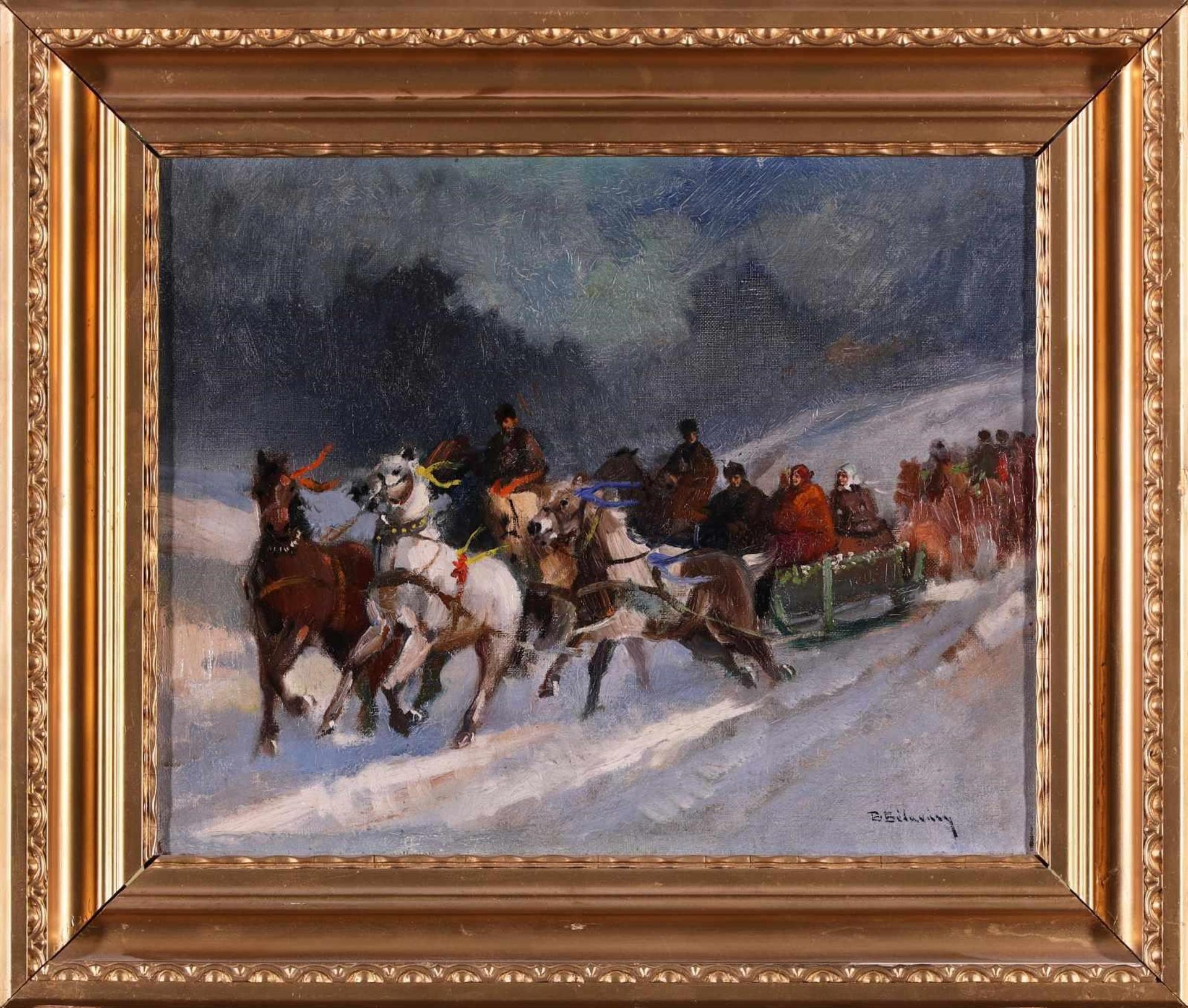 Istvan Burchard-Belavary (1864-1933) - Untitled, Winter Scene with Sledding Party