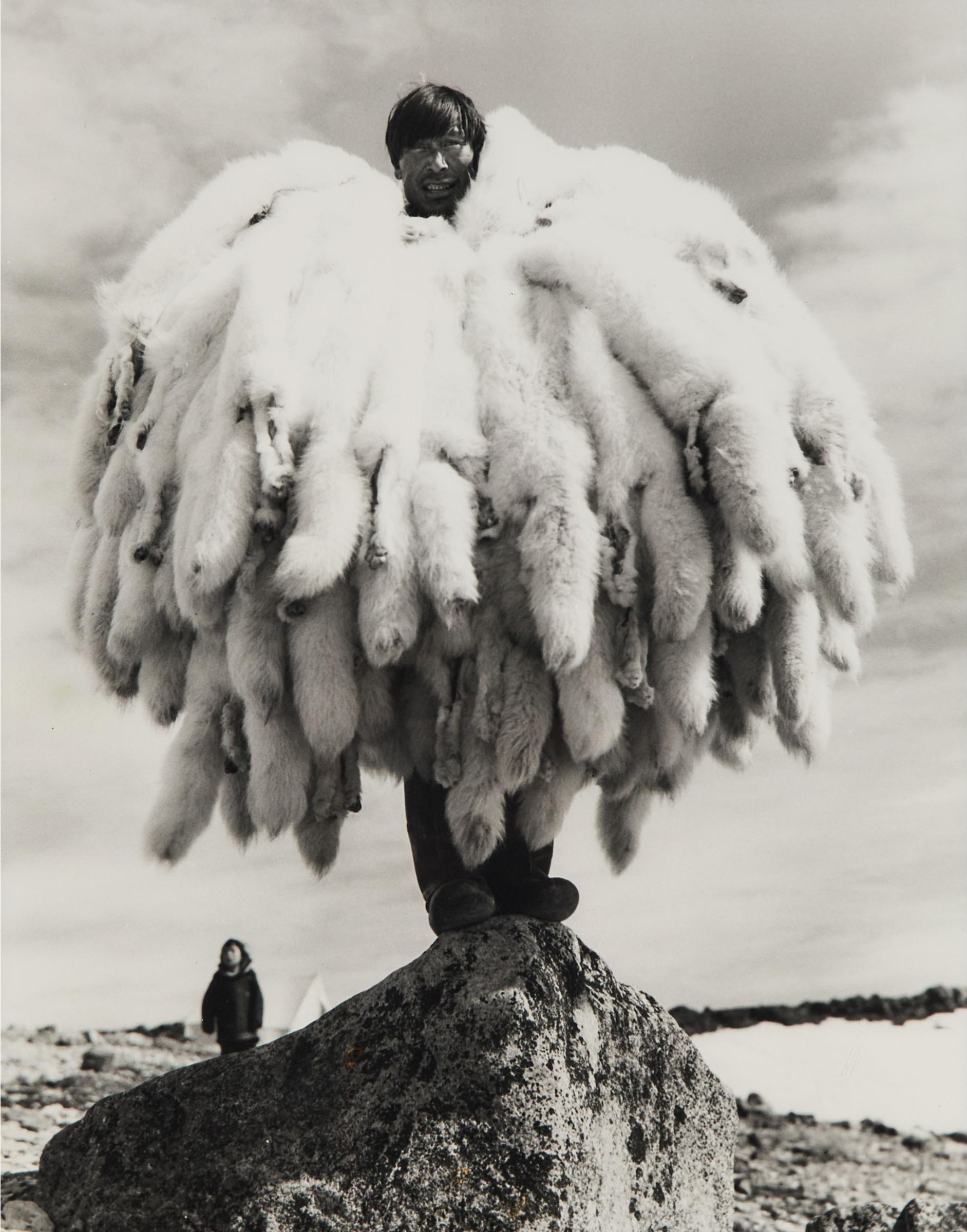 Richard Harrington (1911-2005) - Eskimo Holding Bundles Of Arctic Fox Skins Ready To Be Bailed At H.B.C. Spence Bay, N.W.T., His Name Is Anidah, 1951