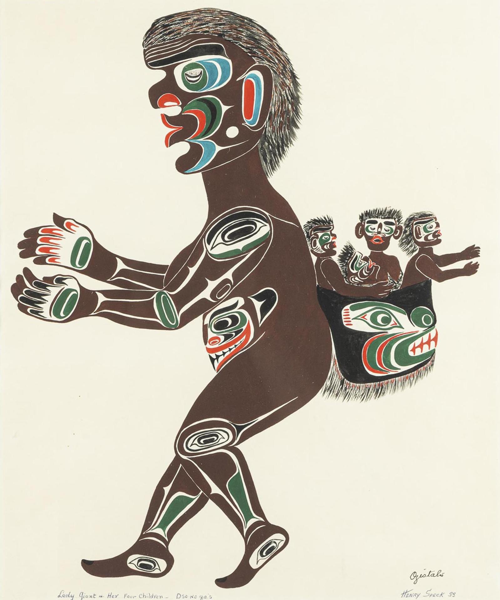 Chief Henry Speck (1908-1971) - Lady Giant And Her Four Children, 1959