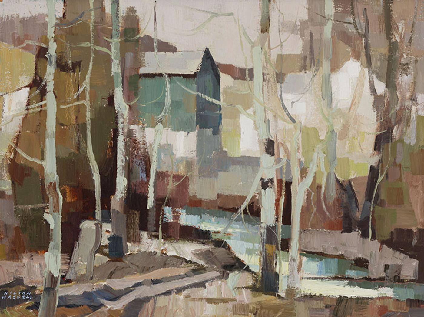 Hilton MacDonald Hassell (1910-1980) - Alton Poplars, April