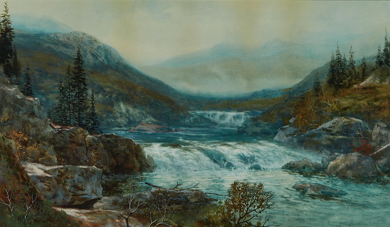 William Joseph Wadham (1863-1950) - River Landscape With Waterfall, 1912