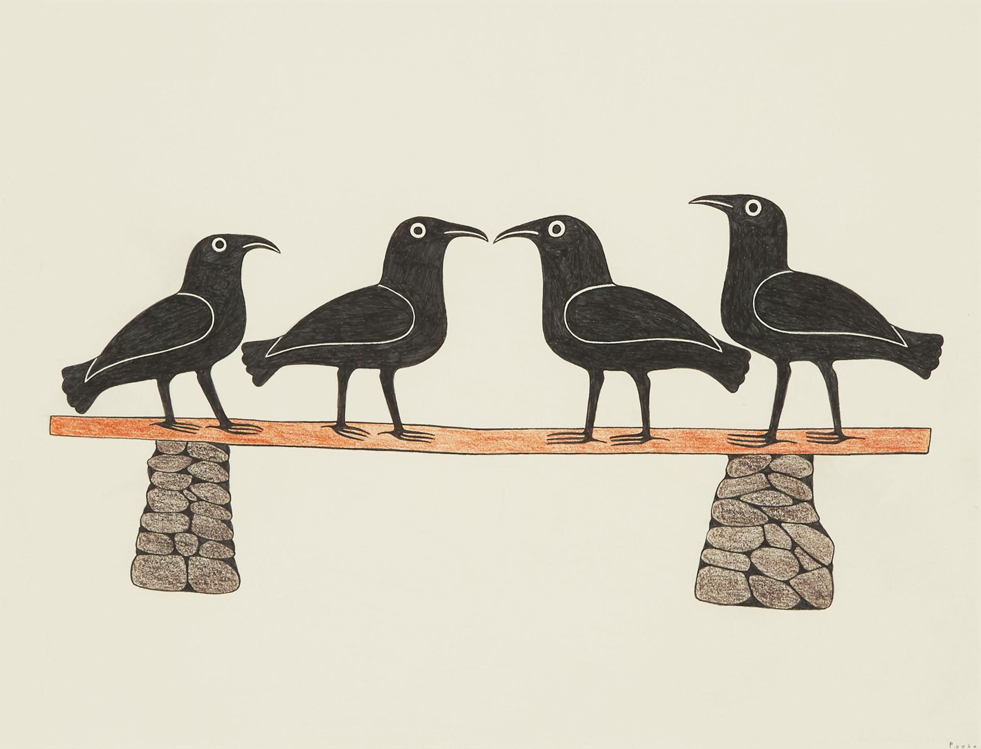 KENOJUAK ASHEVAK - Four Ravens On A Platform