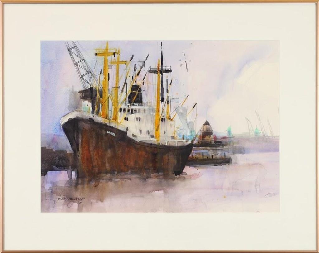 Hendrik Henry de Jager (1940) - Untitled, Harbour Scene; 1991
