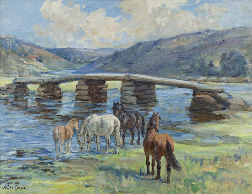 Alice Des Clayes (1891-1971) - Horses Watering By a Stream