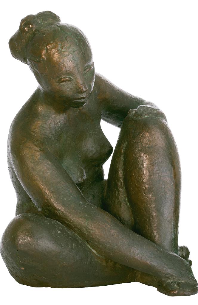 Leo Mol (1915-2009) - Five Sculptures - Seated Nude With A Bun, Standing Nude, School Girl, Seated Nude, Bear And Cubs