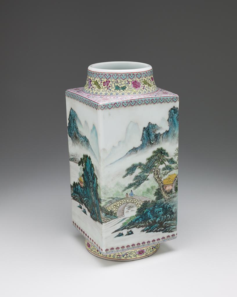 Chinese Art - A Chinese Famille Rose 'Landscape' Vase, Qianlong Mark, Republican Period (1911-1949)