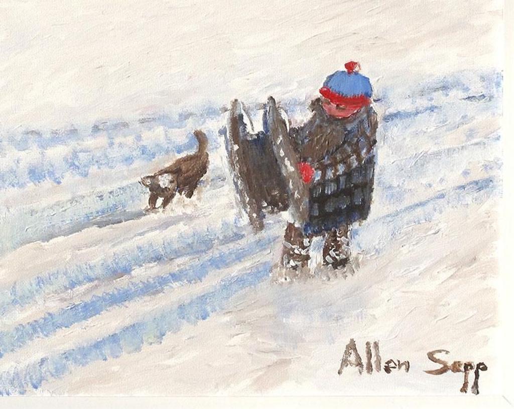 Allen Fredrick Sapp (1929-2015) - Boy Going Sledding With His Dog