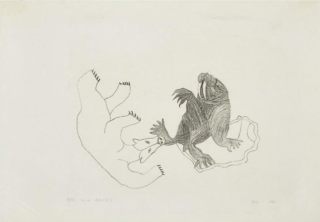 Kiawak (Kiugak) Ashoona (1933-2014) - Bear Attacking Walrus