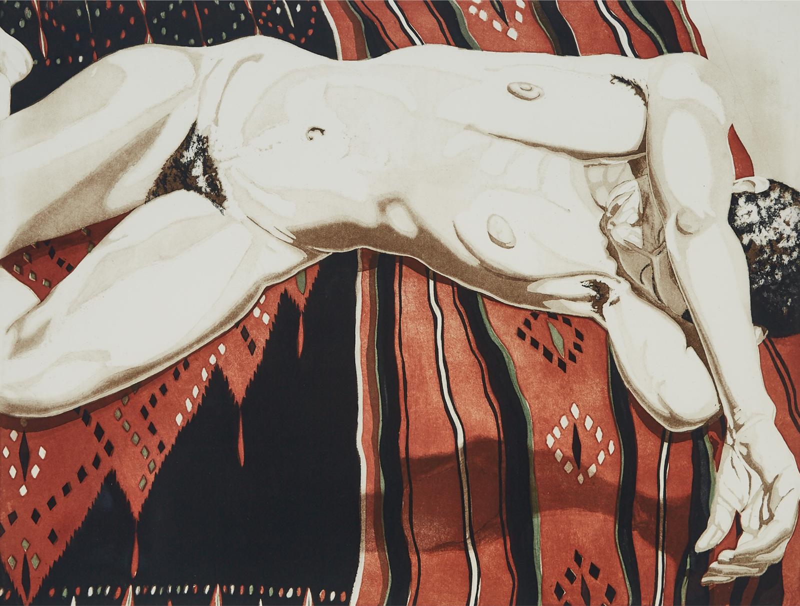 Philip Pearlstein (1924) - Nude Lying On Black And Red Blanket, 1974