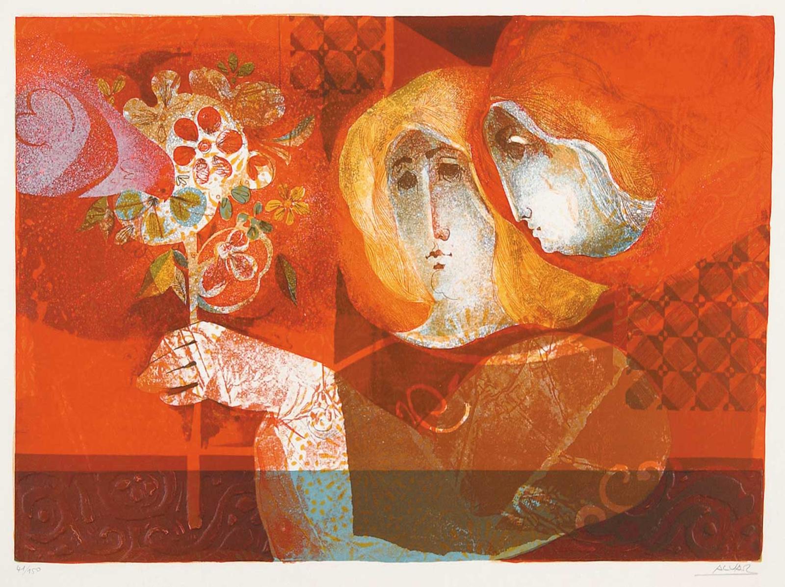 Sunol Munoz Ramos Alvar (1935) - Untitled - Women with Dove and Flowers  #41/150