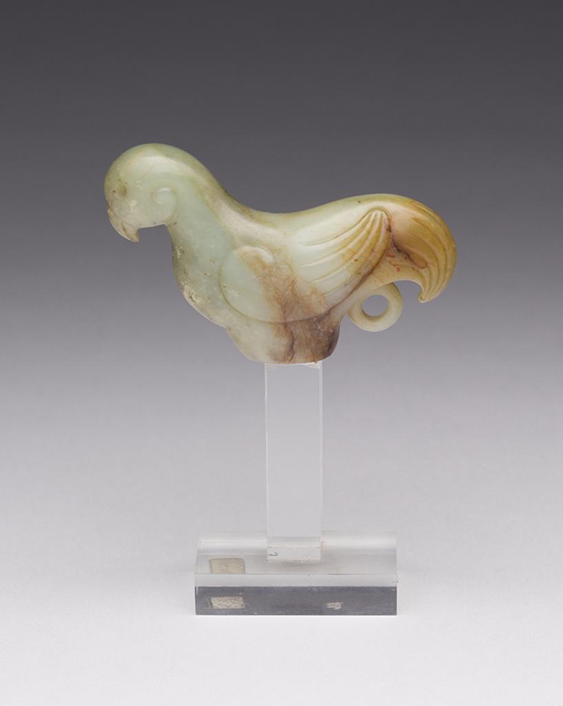 Chinese Art - Rare Chinese Mottled Celadon Jade Parrot-Form Cane Handle, Ming Dynasty (1368 - 1644)