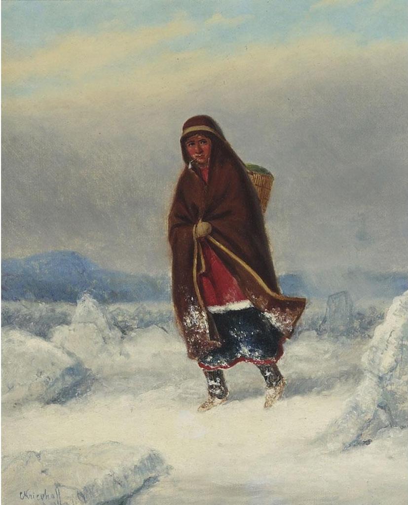 Cornelius David Krieghoff (1815-1872) - Indian Woman In A Winter Landscape