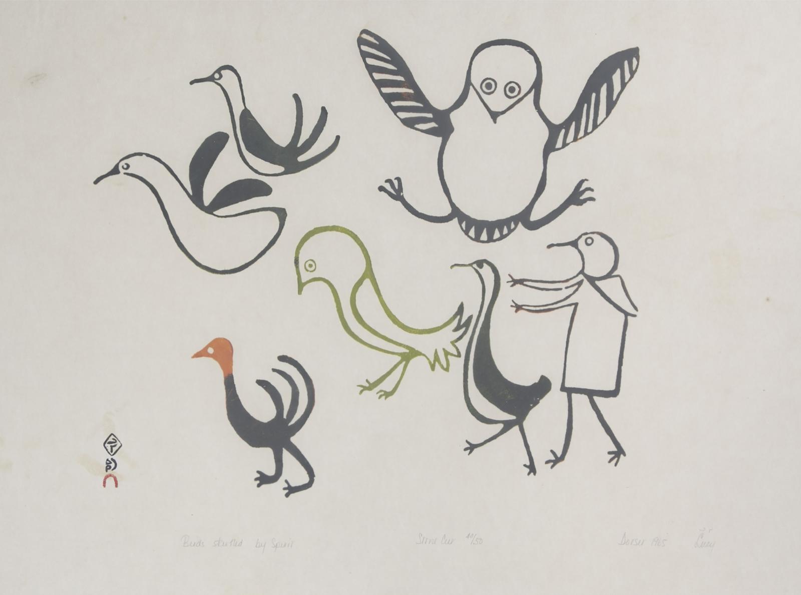 Lucy Qinnuayuak (1915-1982) - Birds Startled By Spirit