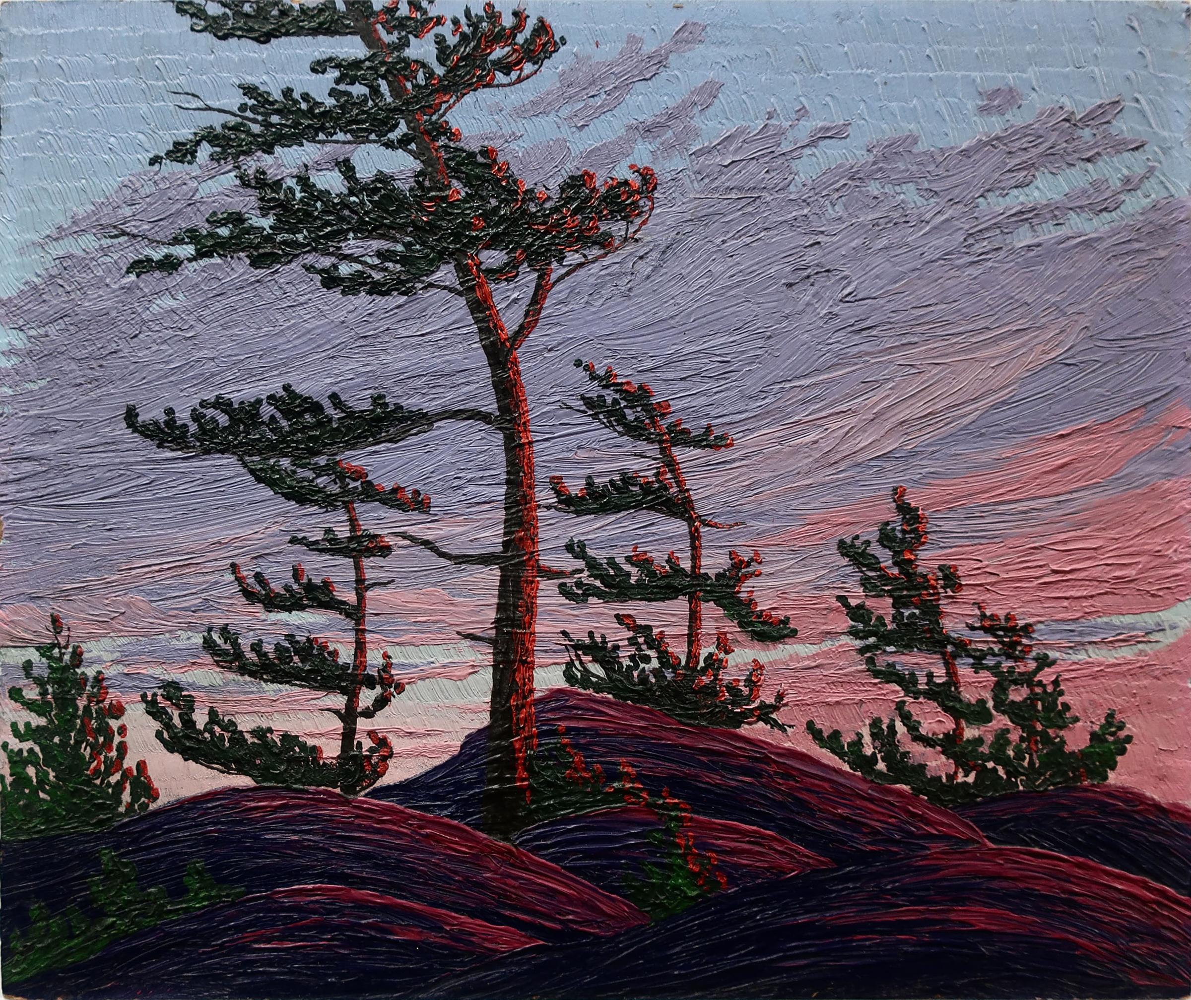 M. Fallis - Untitled (Windswept Trees Under Pink & Purple Skies)