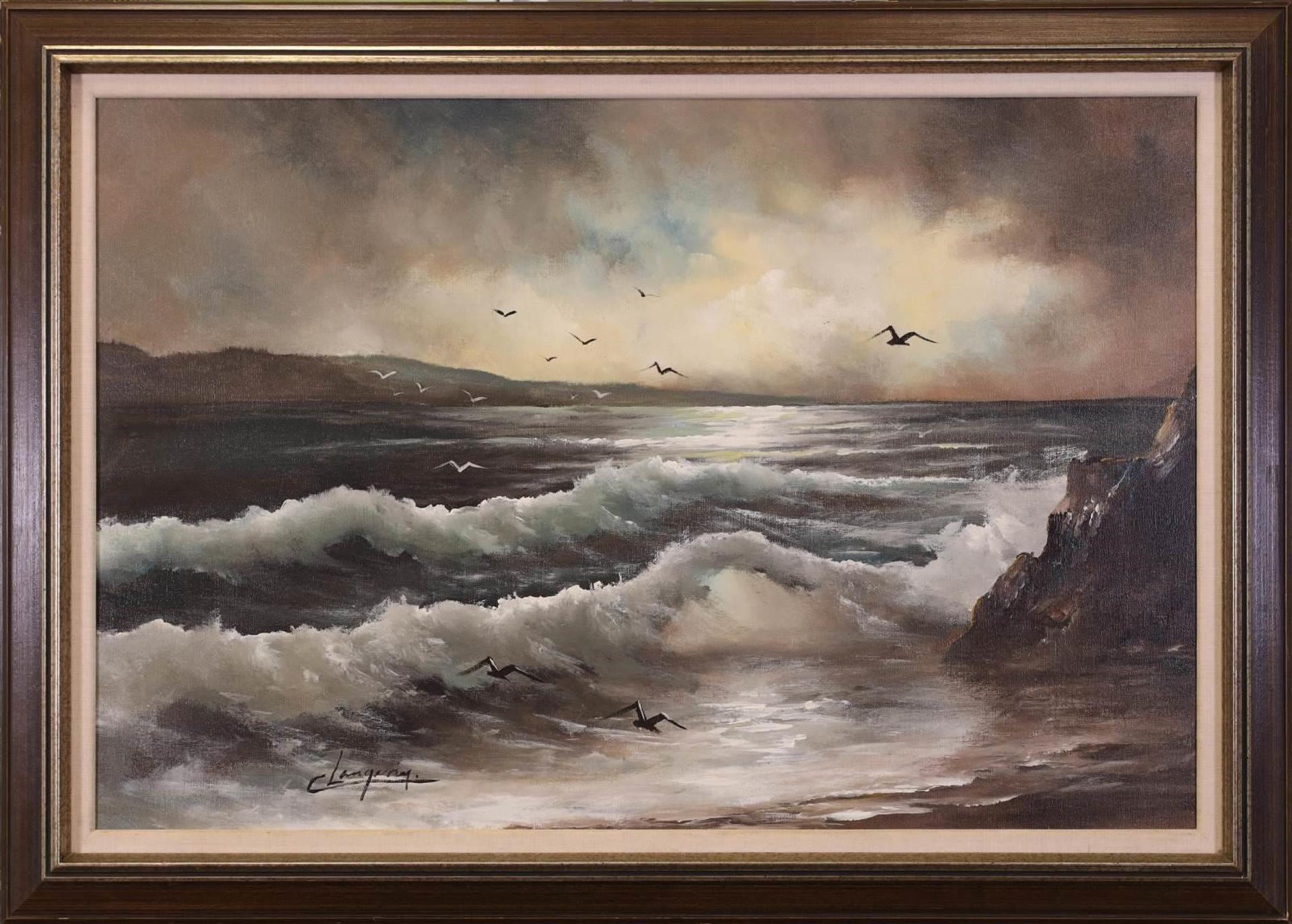 Claude Langevin (1942) - Untitled, Crashing Waves and Gulls; 1969