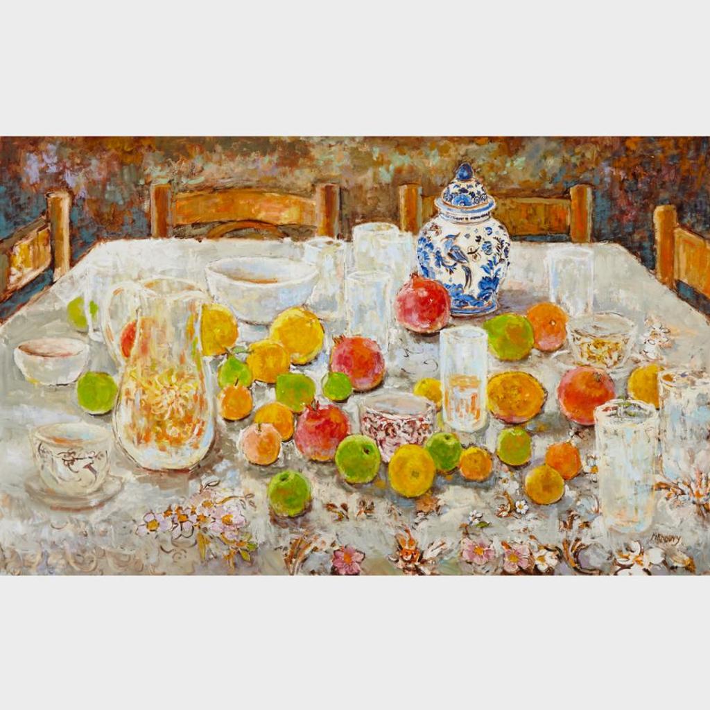 Michael Khoury (1950) - Still Life With Fruit And Delft’S Jar