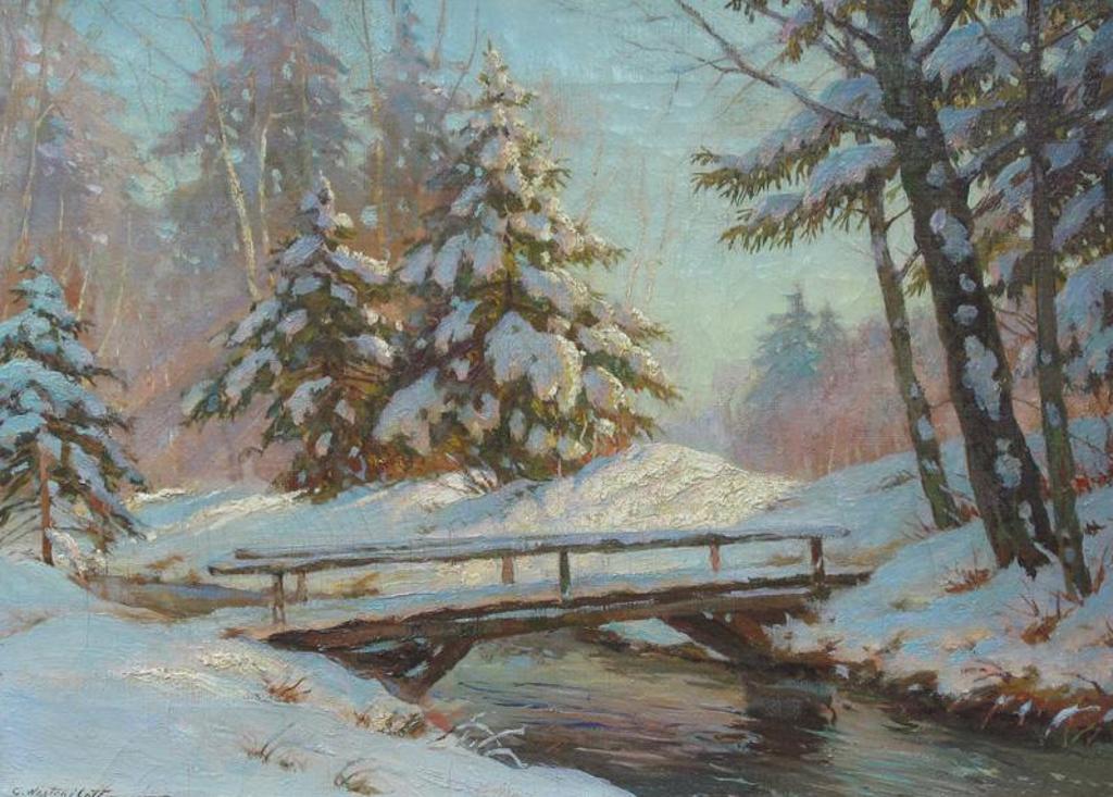 Constantin Aleksandrovich Westchiloff (1877-1945) - Winter Landscape With Snow-Covered Trees And Bridge