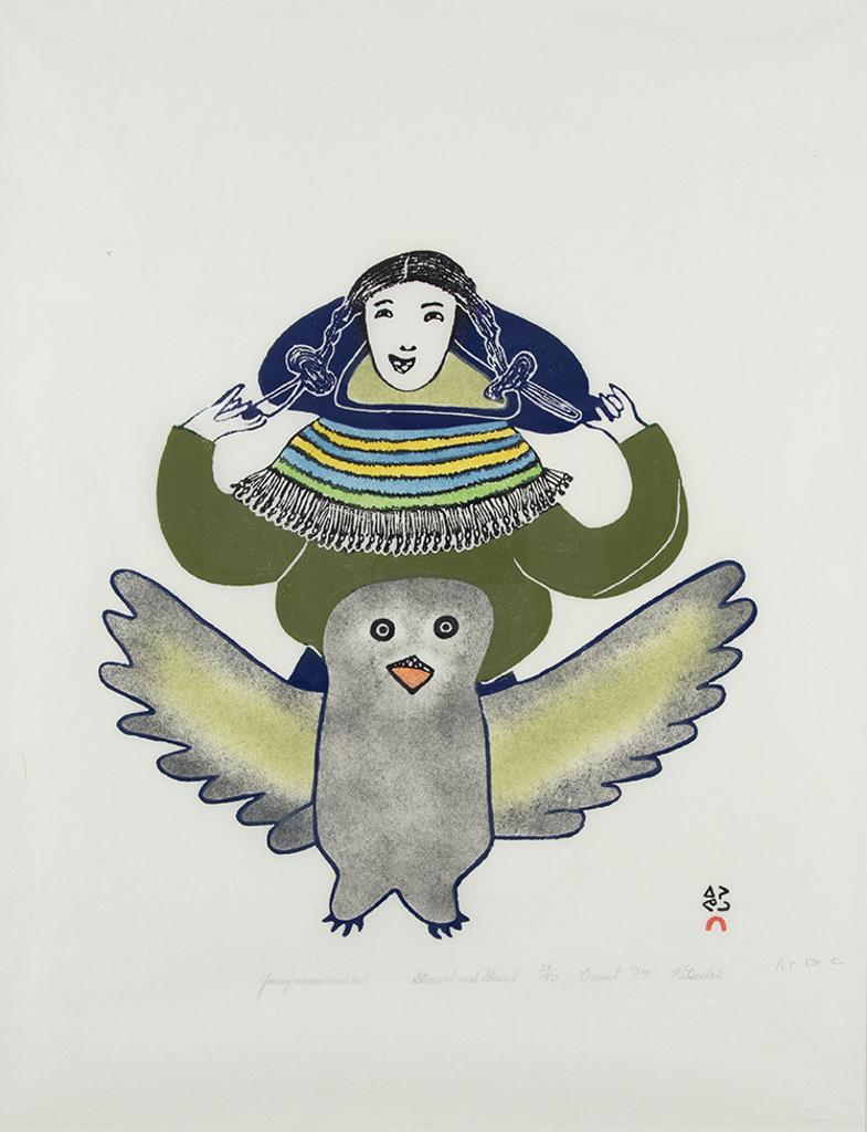 Pitseolak Ashoona (1904-1983) - Young Woman and Owl