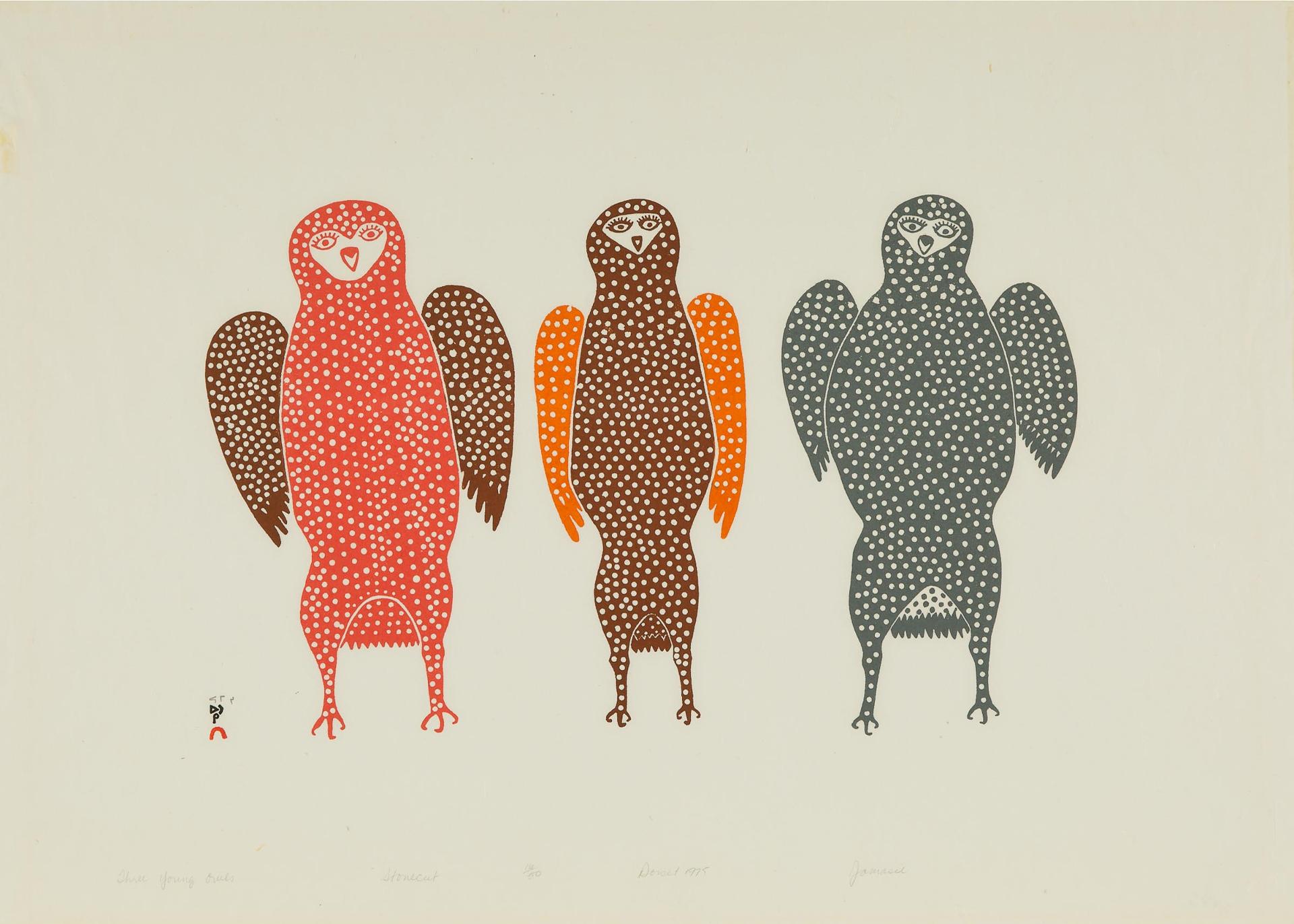 Jamasie Teevee (1910-1985) - Three Young Owls