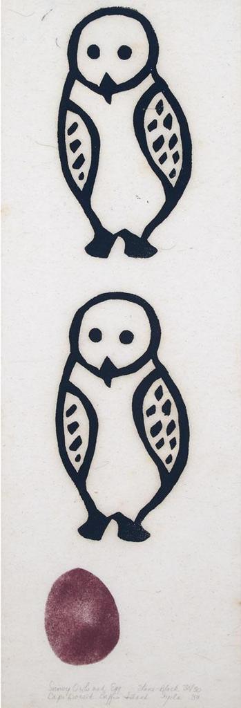 Iyola Kingwatsiak (1933-2000) - Snowy Owls And Egg