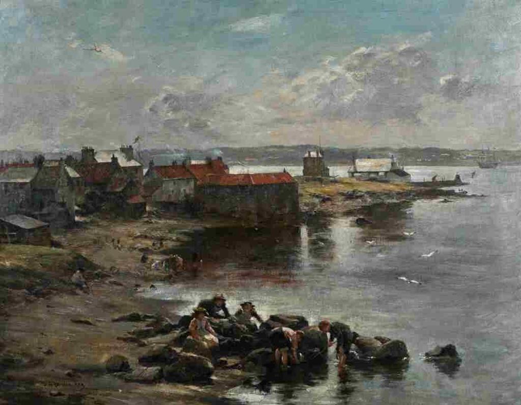 Charles Martin Hardie (1858-1916) - Untitled (View of a Fishing Village with Children Digging for clams)