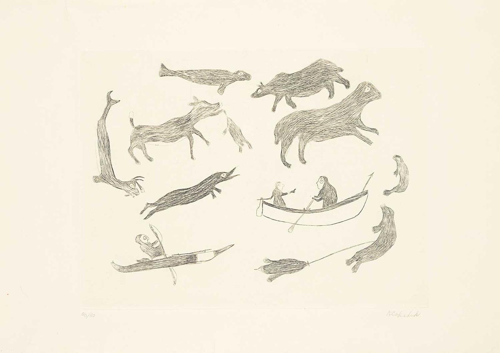 Kiakshuk Inuit - Untitled - Fisherman and Animals  #50/50