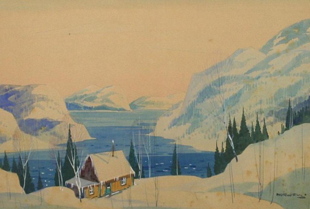 Graham Norble Norwell (1901-1967) - Chalet in the winter by the water