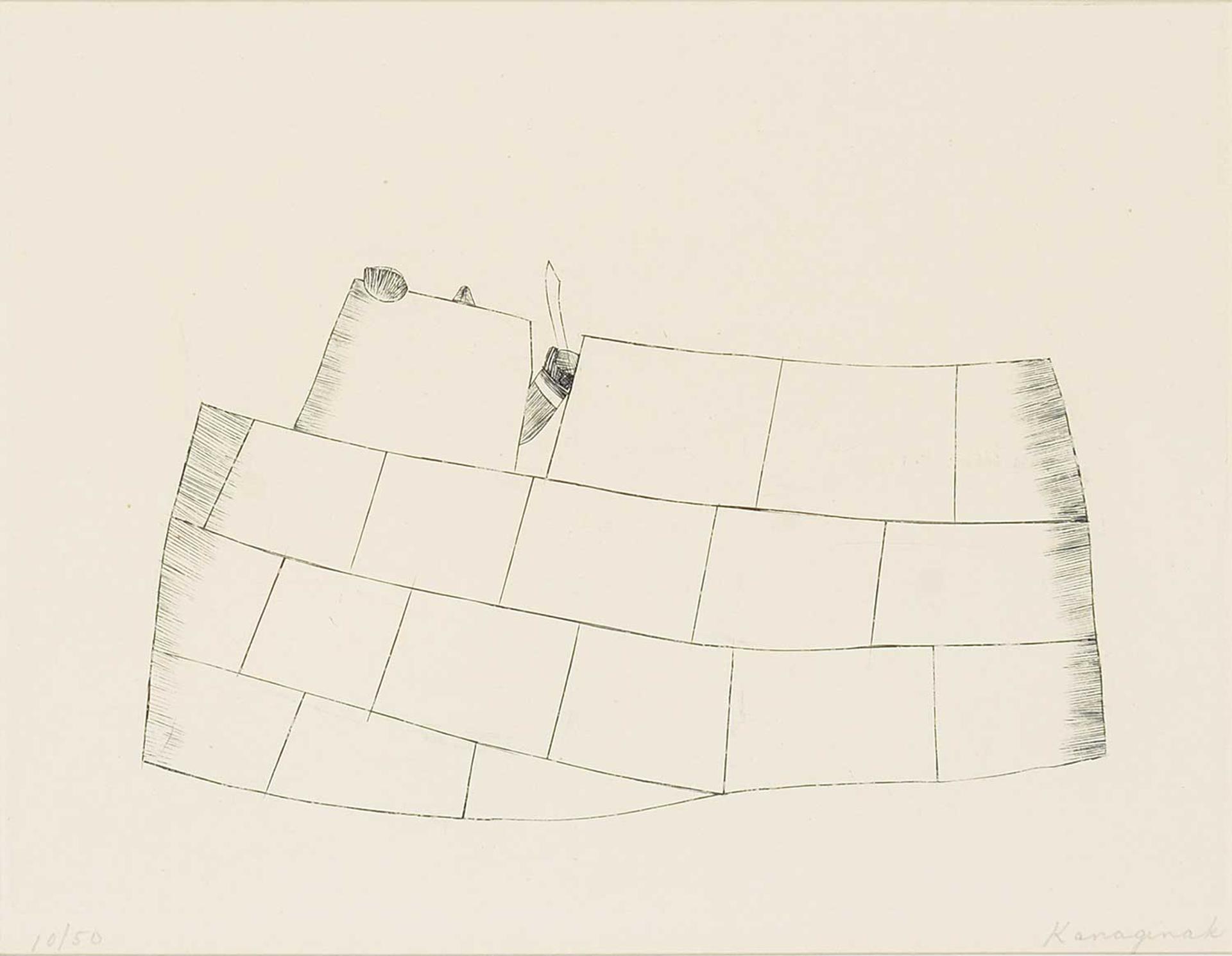 Kananginak Pootoogook (1935-2010) - Untitled - Building the Igloo  #10/50