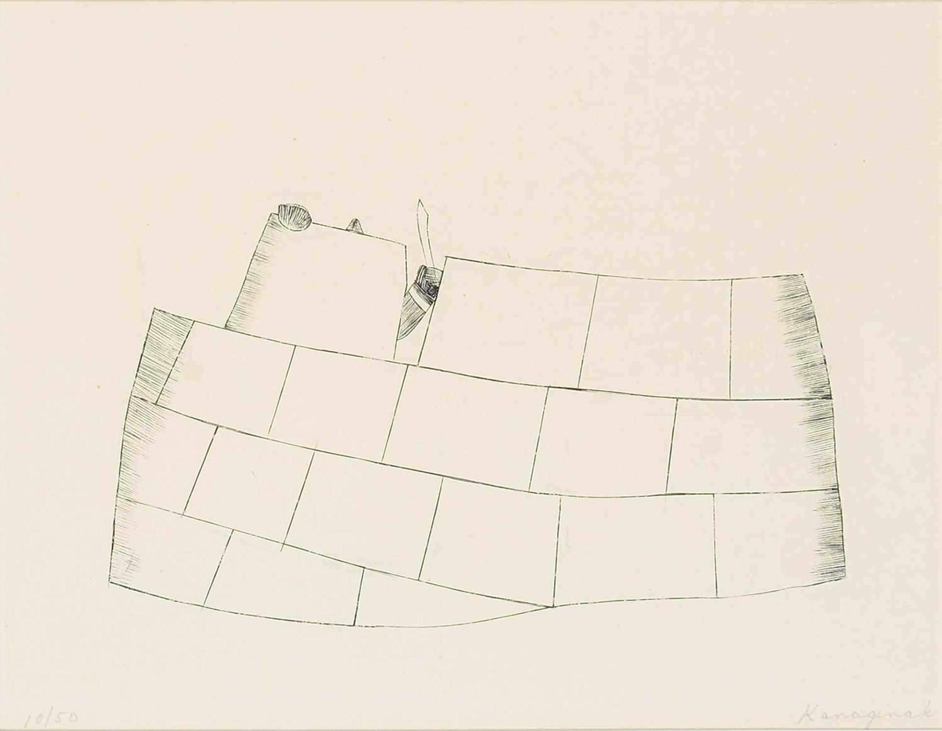 Kananginak Pootoogook (1935-2010) - Untitled - Building the Igloo  #10/50