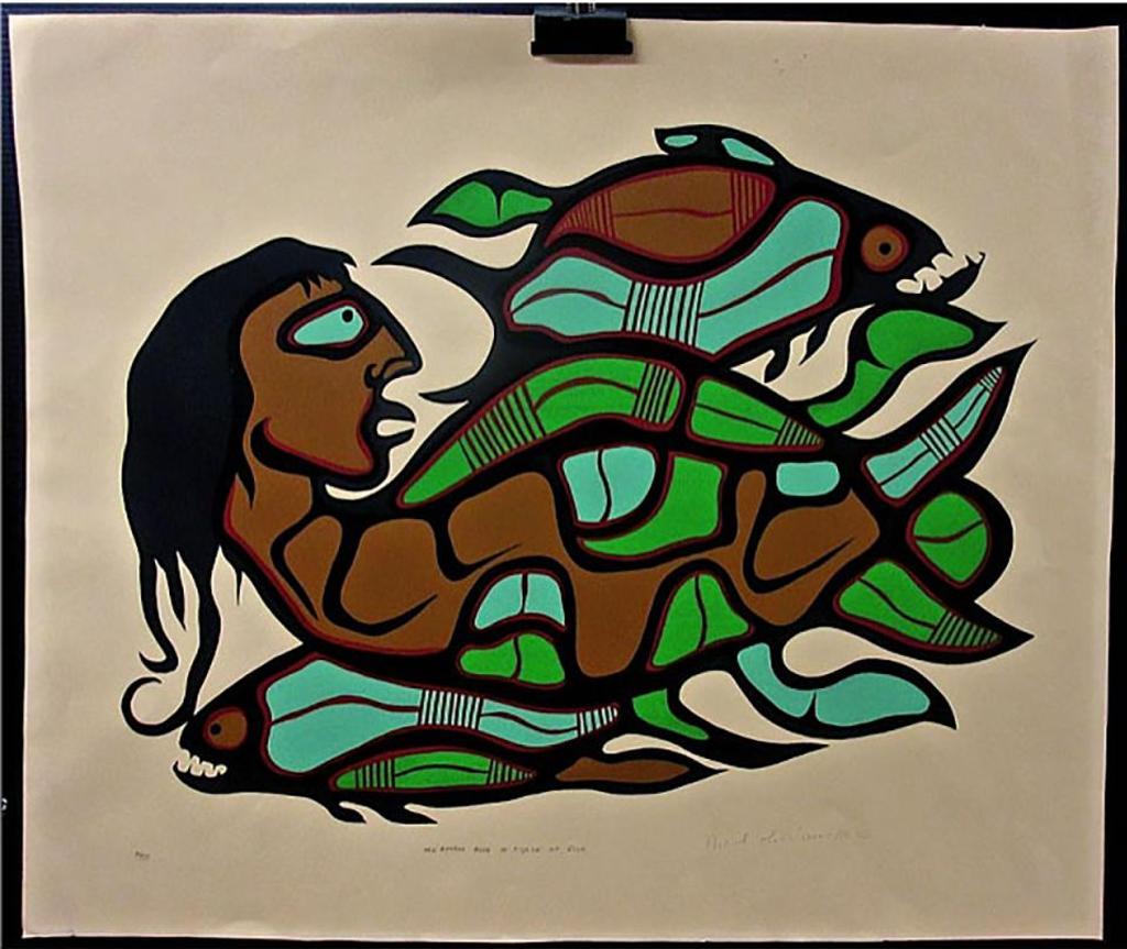 Norval H. Morrisseau (1931-2007) - Merman And A Cycle Of Fish