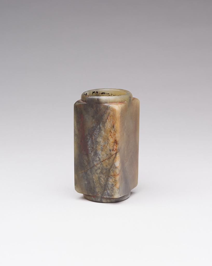Chinese Art - A Mottled Green and Brown Jade Cong Form Vase, Probably Ming Dynasty
