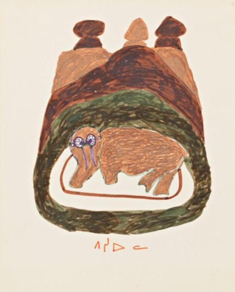 Pitseolak Ashoona (1904-1983) - Untitled (Walrus in a Landscape),, Ca. late 1960s, Felt-tip pen drawing
