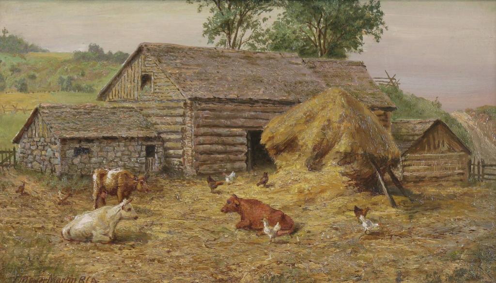 Thomas Mower Martin (1838-1934) - Ontario Farmstead With Cows And Chickens