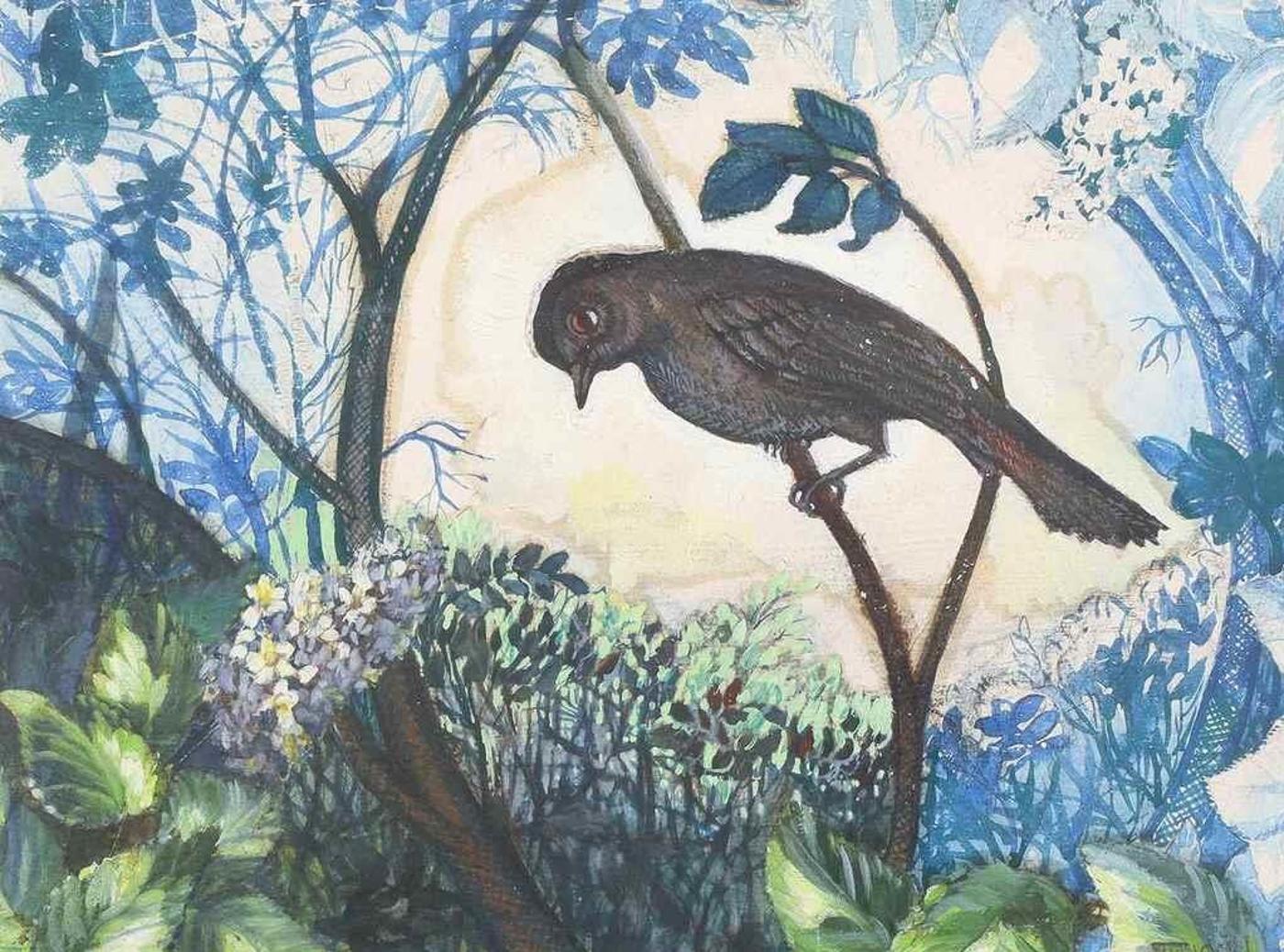 Marion Florence S. MacKay Nicoll (1909-1985) - Catbird In The Chokecherry Bush
