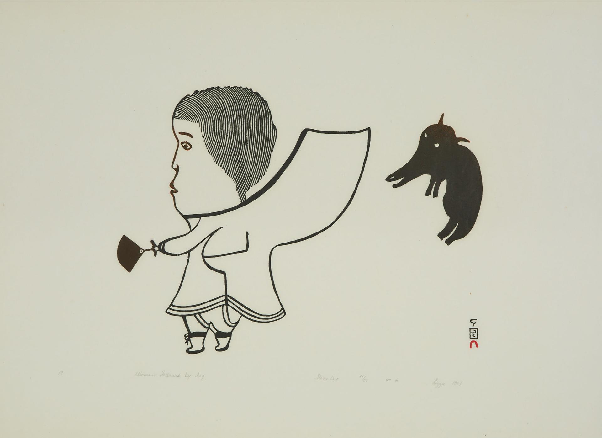 Lizzie Saggiak (1924-1989) - Woman Followed By Dog, 1976