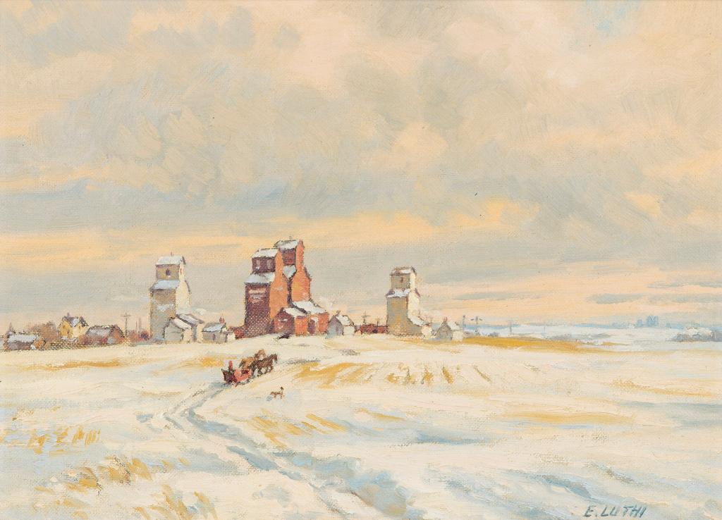 Ernest (Ernie) Luthi (1906-1983) - Prairies Winter Sleighing Scene
