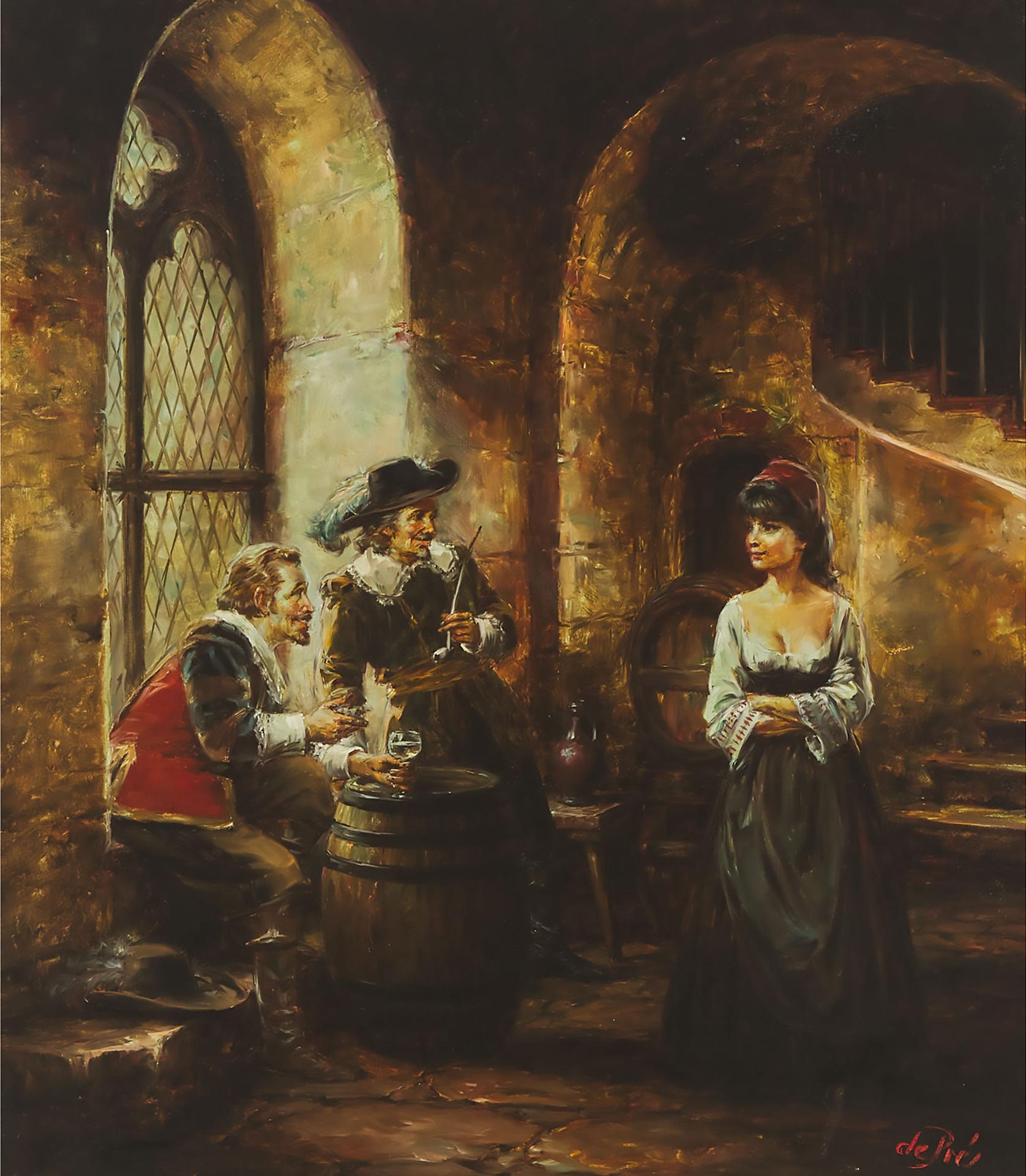 Willi de Pré - Bar Maid With Flirting Cavaliers In A Tavern