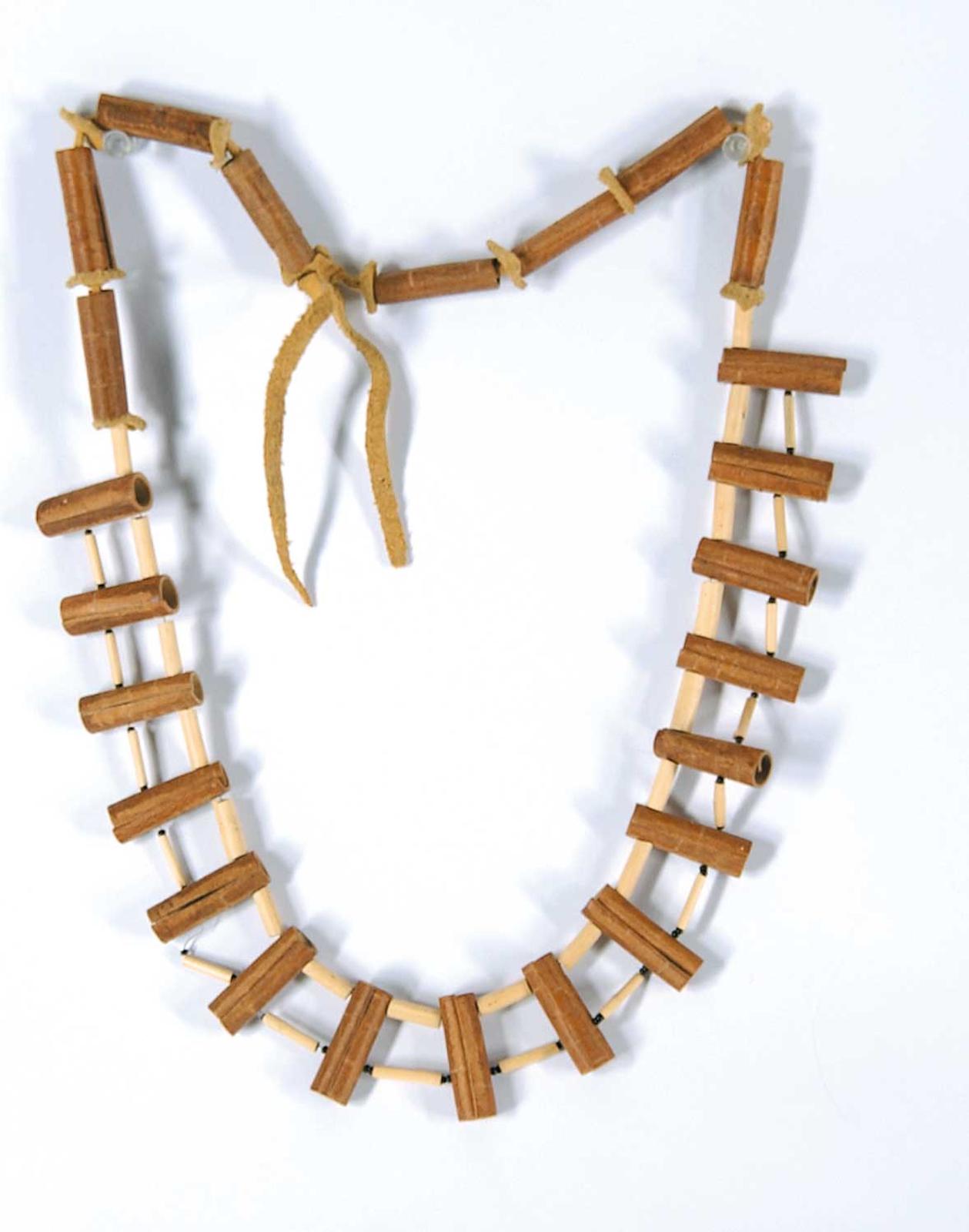 Robert Charles Aller (1922-2008) - Untitled - Rolled Birch Bark Necklace with Black Beads on Moose Hide