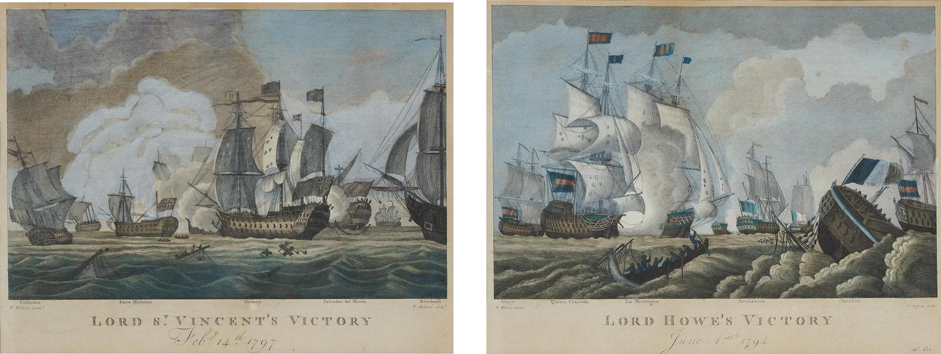 Pair of British Naval Victories Prints - Lord Howe's Victory, June 1st, 1794, And Lord St. Vincent's Victory, Feby 14th, 1797