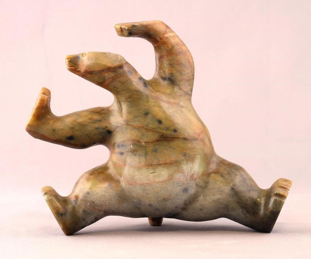 Mark Totan (1953) - a green-orange steatite Cartwheeling Bear