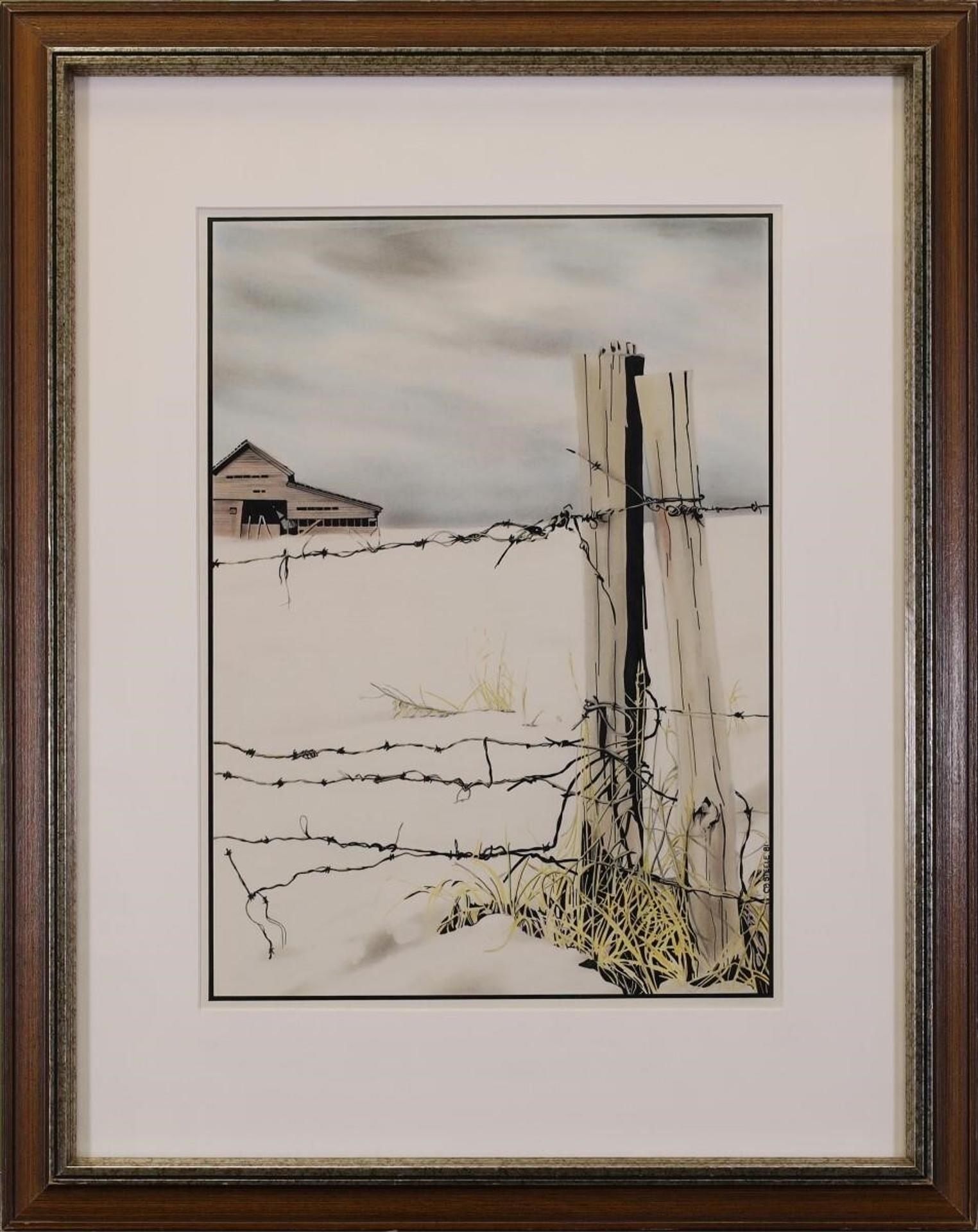 Cameron B. Steele (1954) - Untitled, Farm with Barbed Wire Fence; 1981