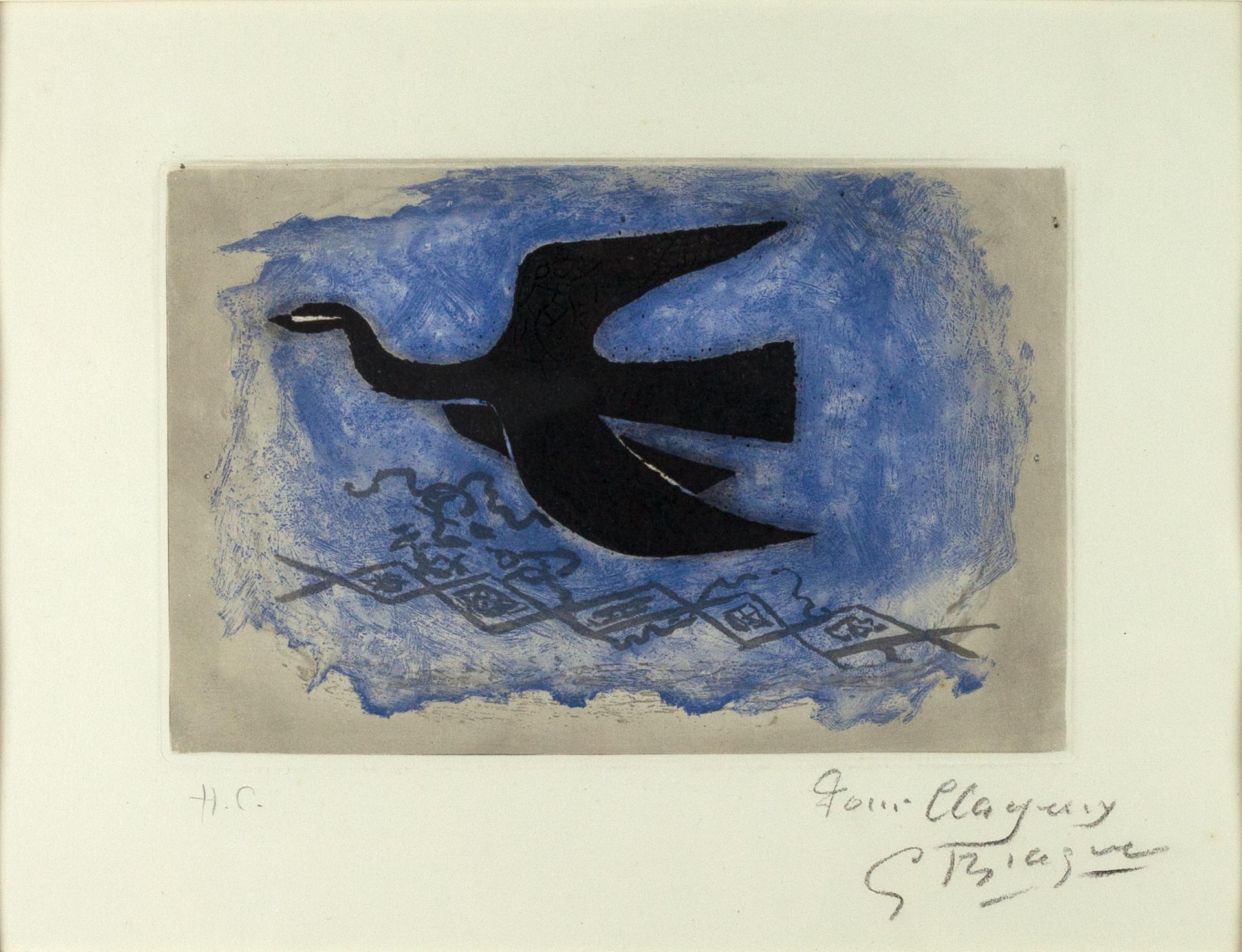 Georges Braque (1882-1963) - Oiseau noir sur fond bleu (Oiseaux VIII), 1955