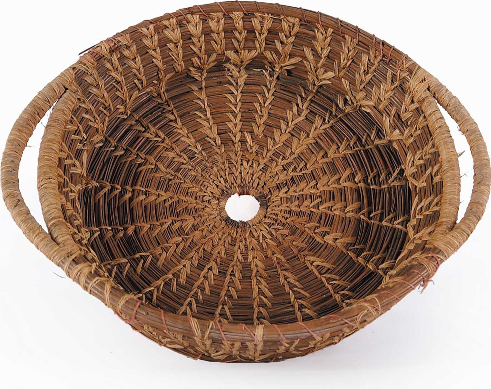 First Nations Basket School - Round Two Tone Shallow Basket with Handles