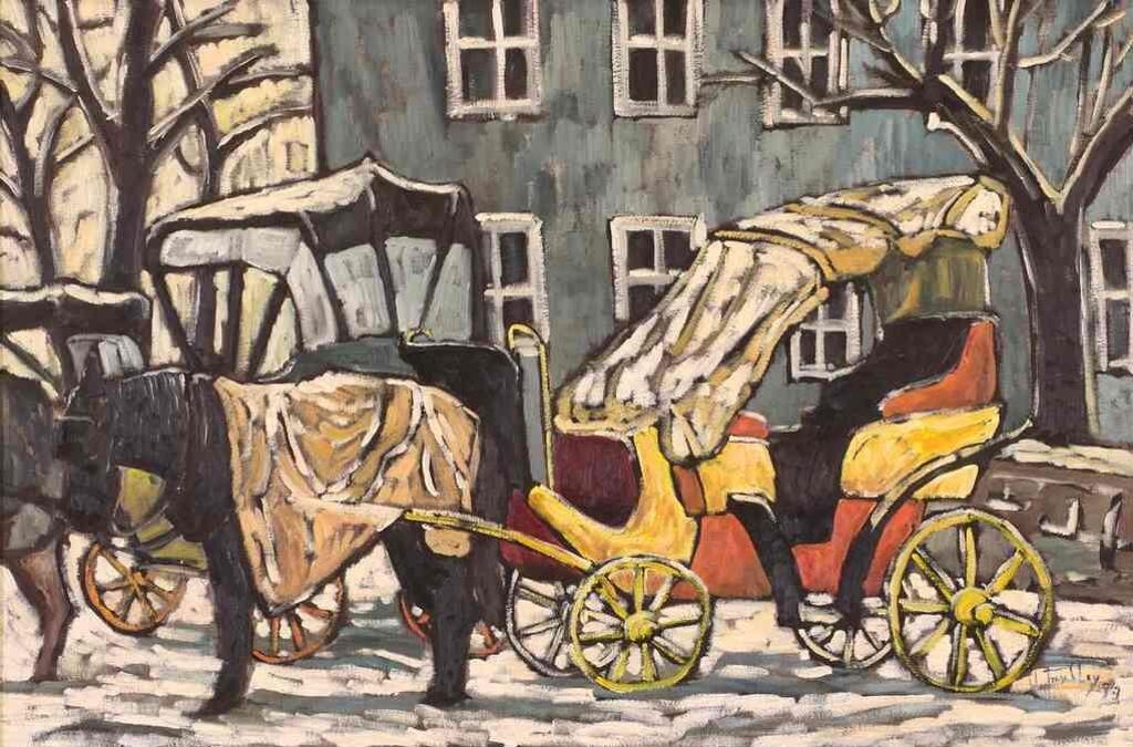 Jacques Tremblay (1944) - City Scene With Covered Sleigh; 1993