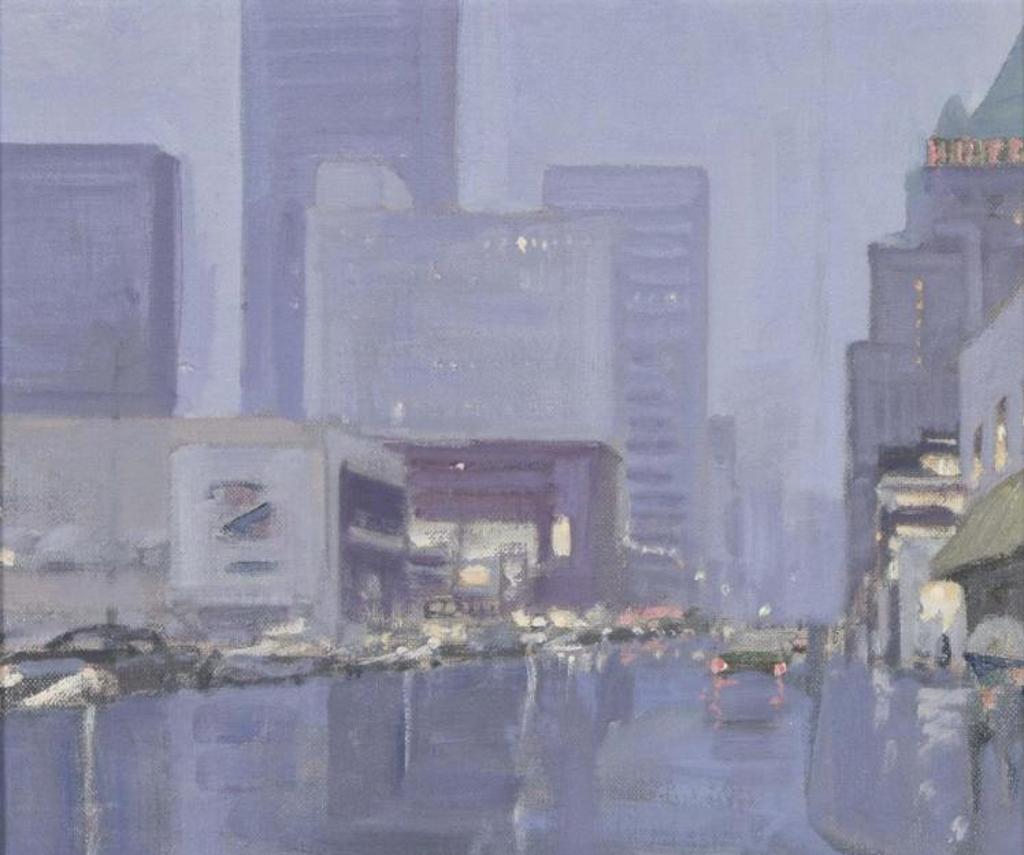 Peter Maxwell Ewart (1918-2001) - Rainy day Vancouver (Robson and Burrard looking North)