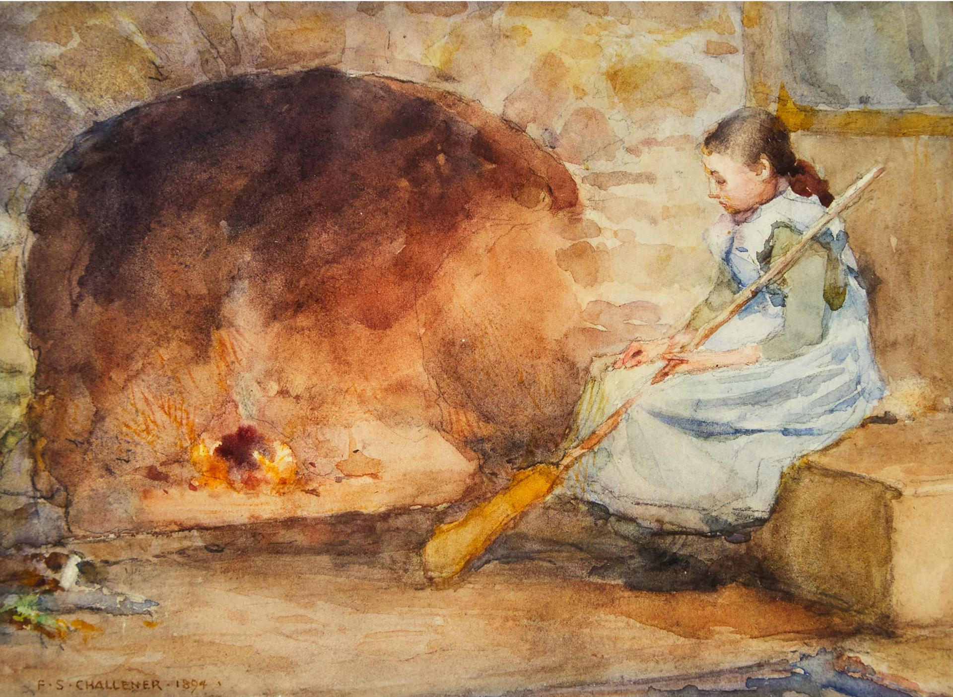Frederick Sproston Challener (1869-1958) - Untitled (Girl By Fireside), 1894