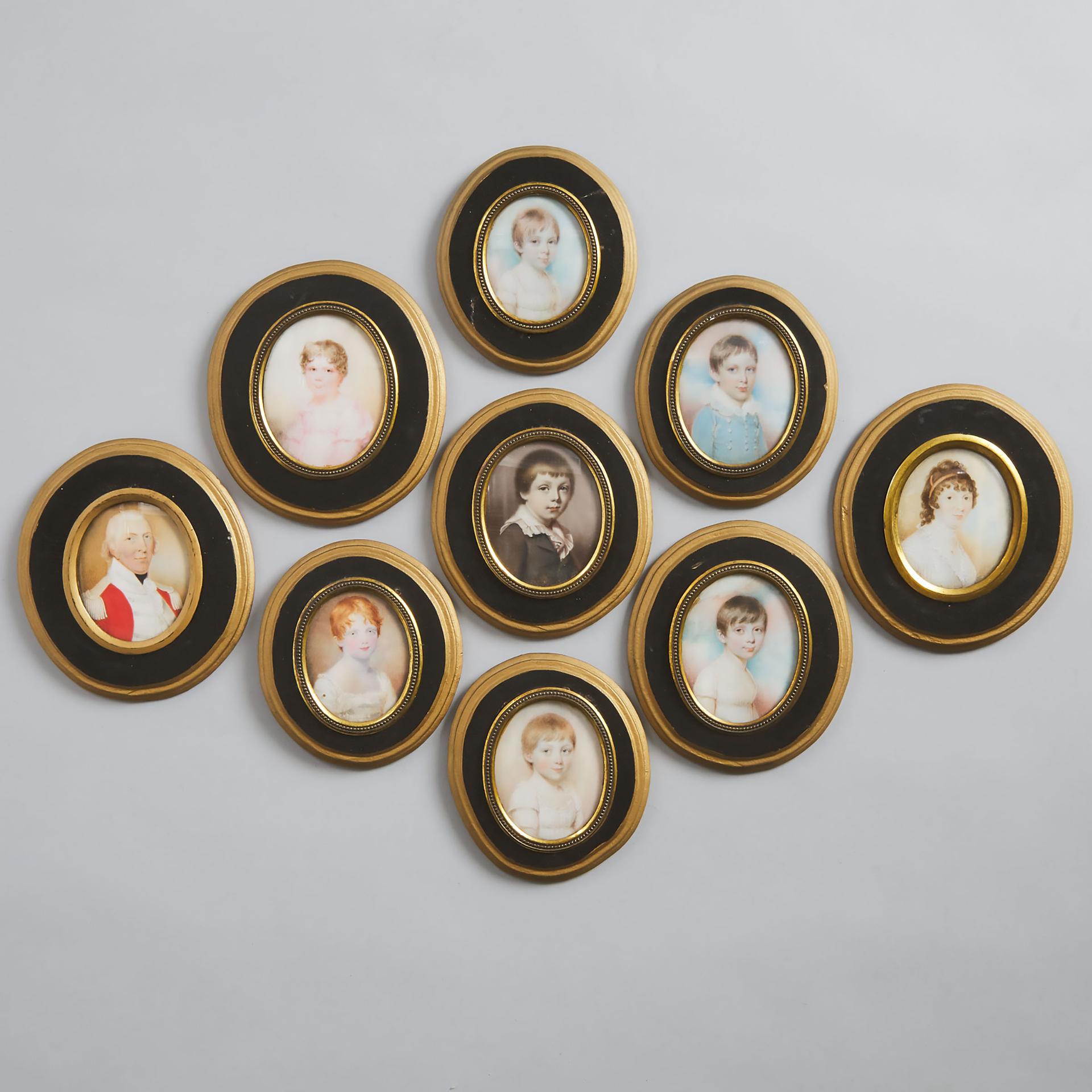 Sir William John Newton (1785) - Set Of Nine Family Portrait Miniatures On Ivory, C.1815