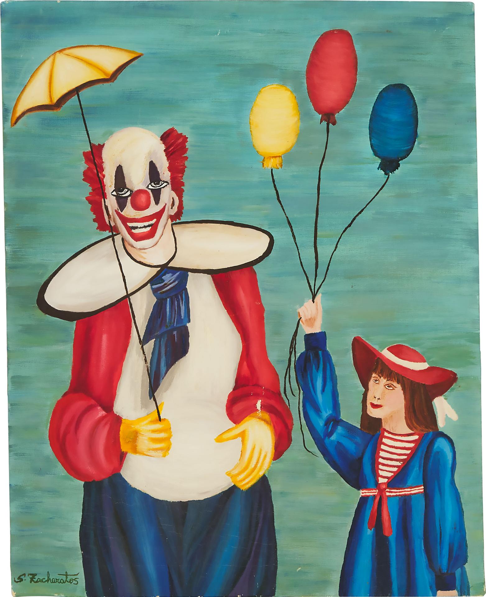 Stacey Zacharatos - A Clown With Girl Holding Balloons, 1982