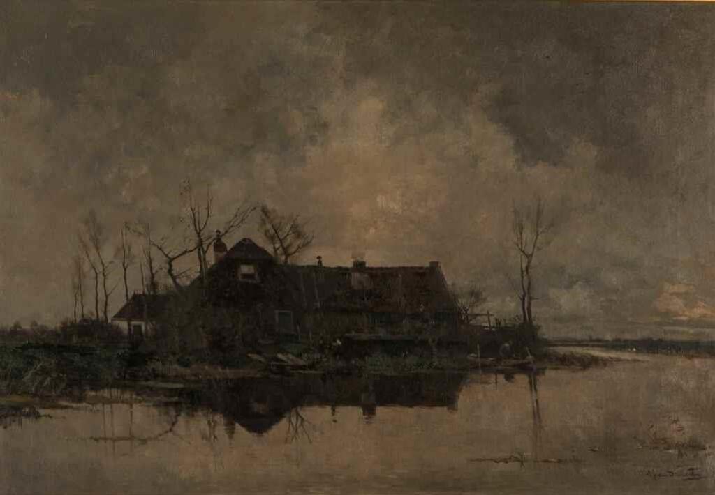 Arend Jan Van Driesten (1878-1969) - Untitled (Dutch Landscape with Cottage by a River)